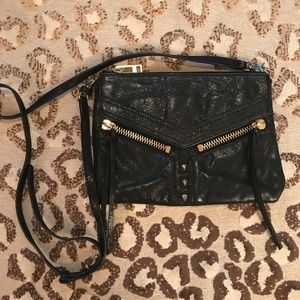 Black Leather Botkier Crossbody - Gold Detail